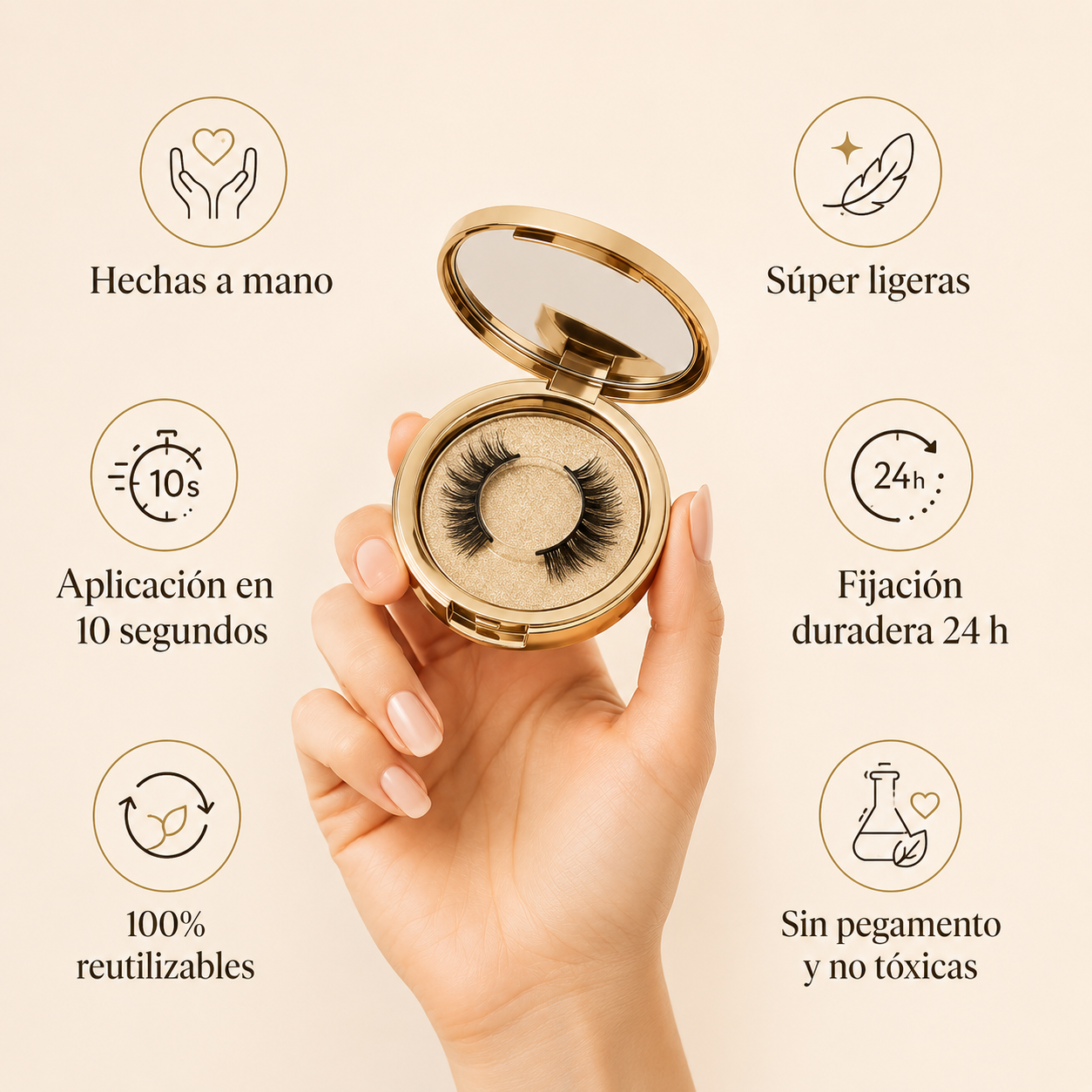 Pestañas magnéticas reutilizables con aplicador